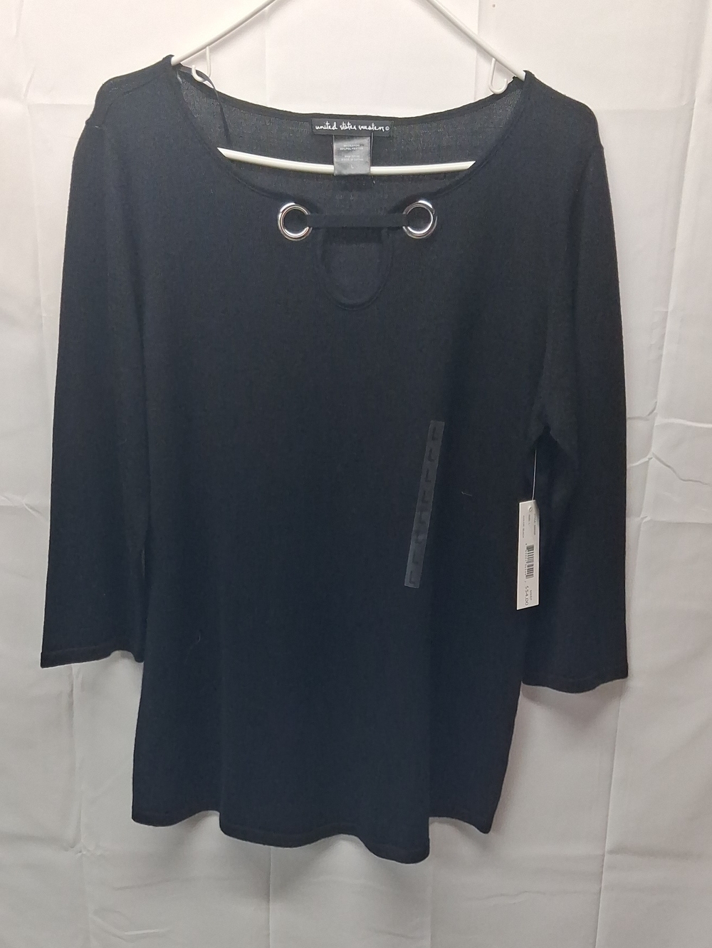 united states sweaters Black Long-Sleeve Sweater with Grommet Detail